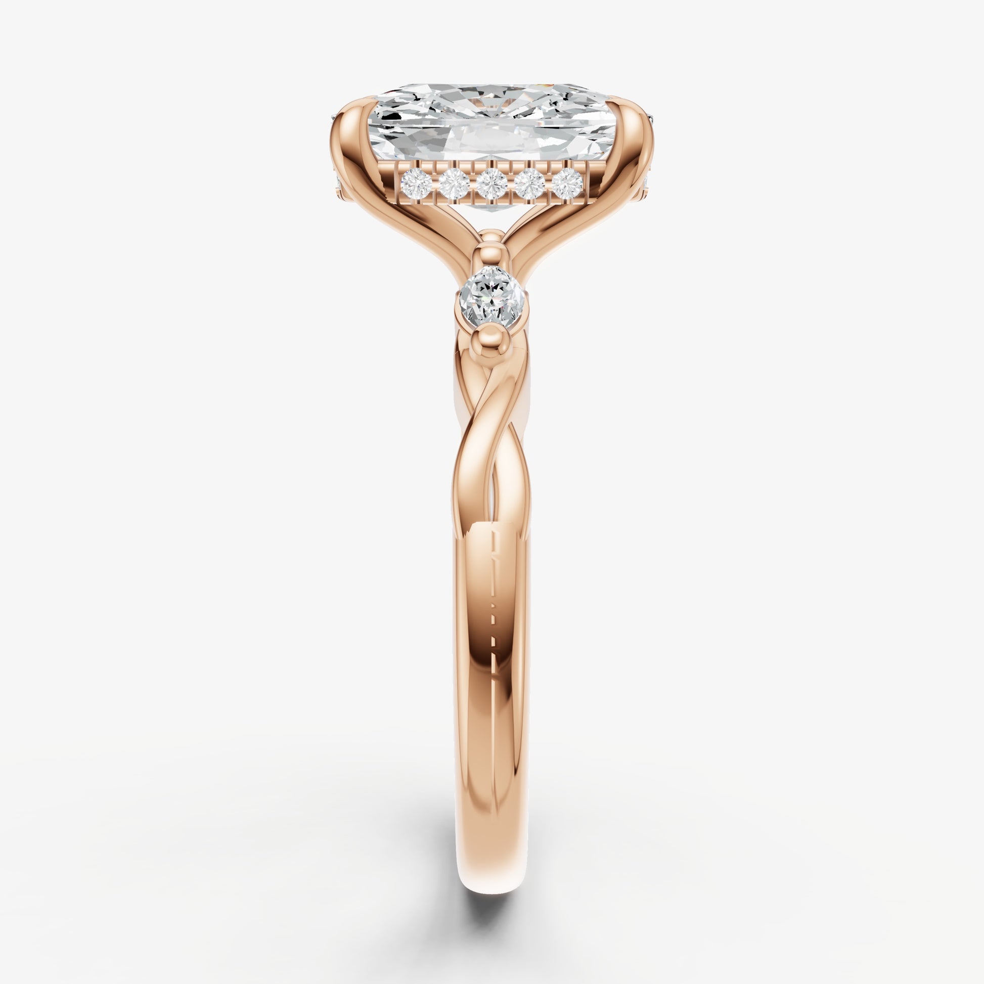 Elongated Cushion Engagement Ring with Marquise Accent Diamonds