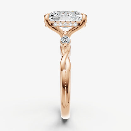 Elongated Cushion Engagement Ring with Marquise Accent Diamonds