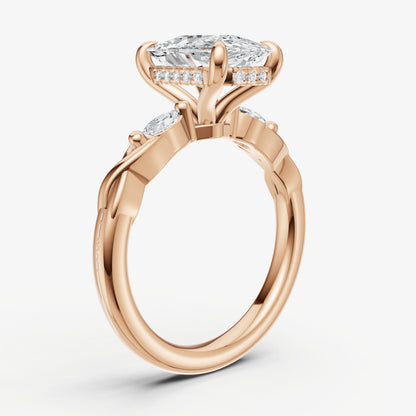 Elongated Cushion Engagement Ring with Marquise Accent Diamonds