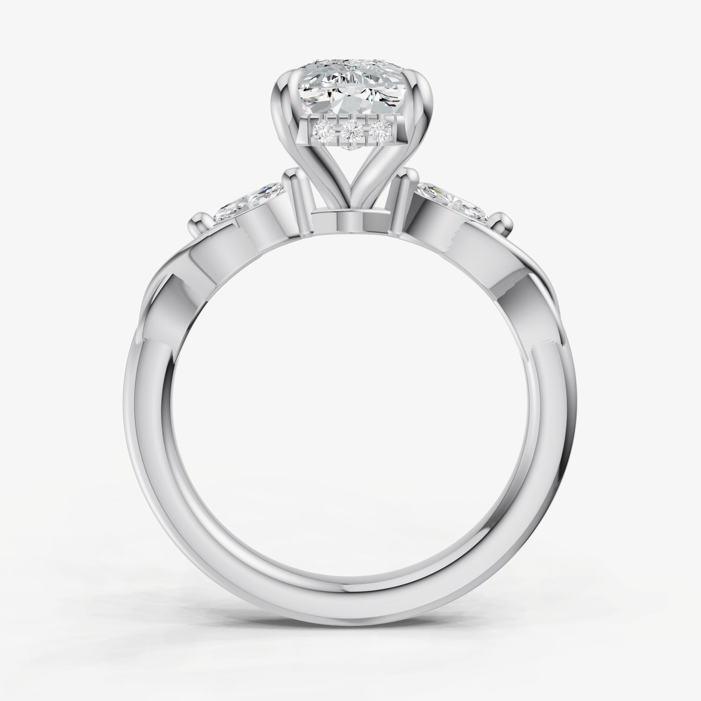 Elongated Cushion Engagement Ring with Marquise Accent Diamonds