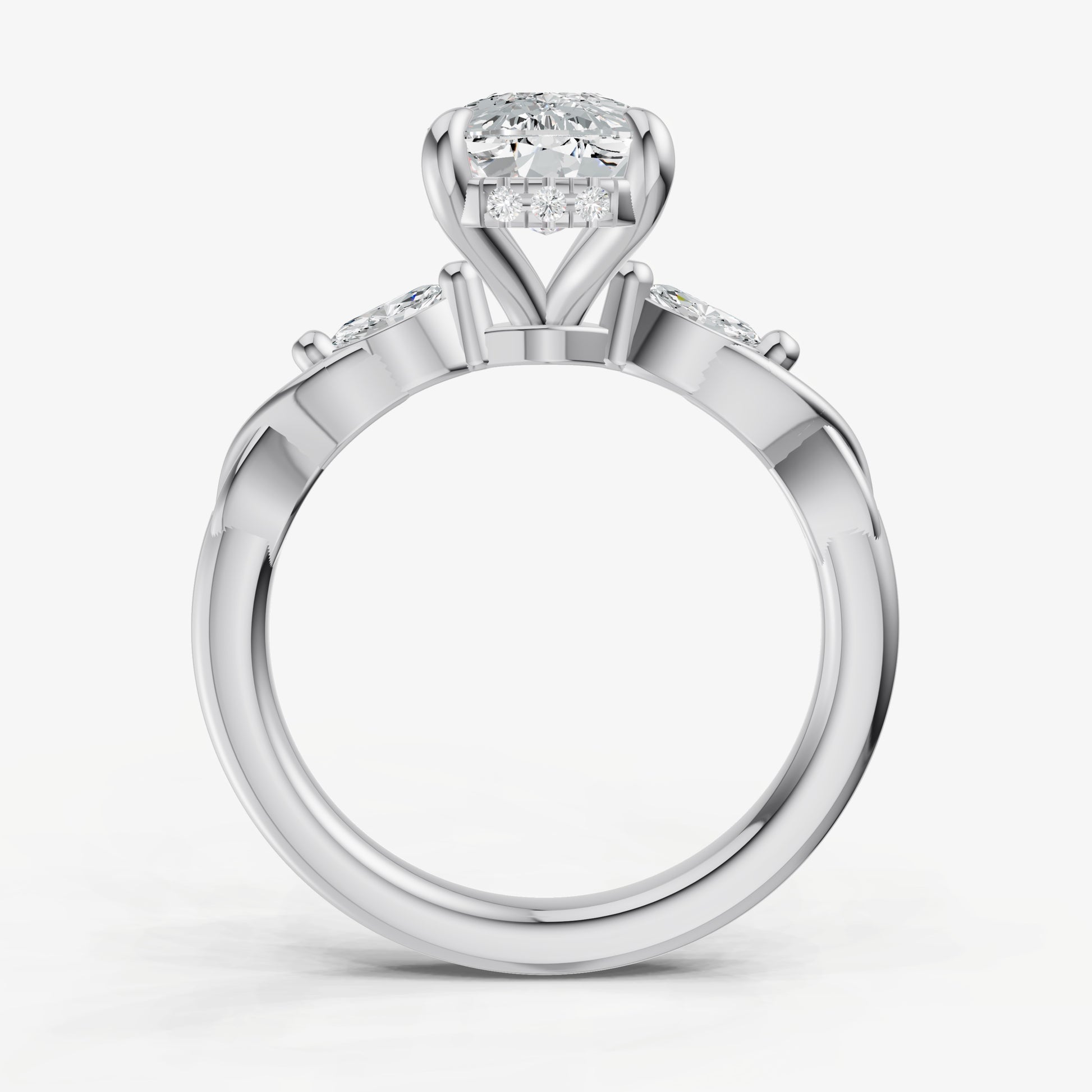 Elongated Cushion Engagement Ring with Marquise Accent Diamonds