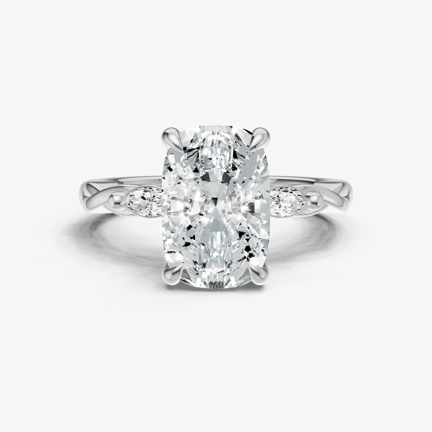 Elongated Cushion Engagement Ring with Marquise Accent Diamonds