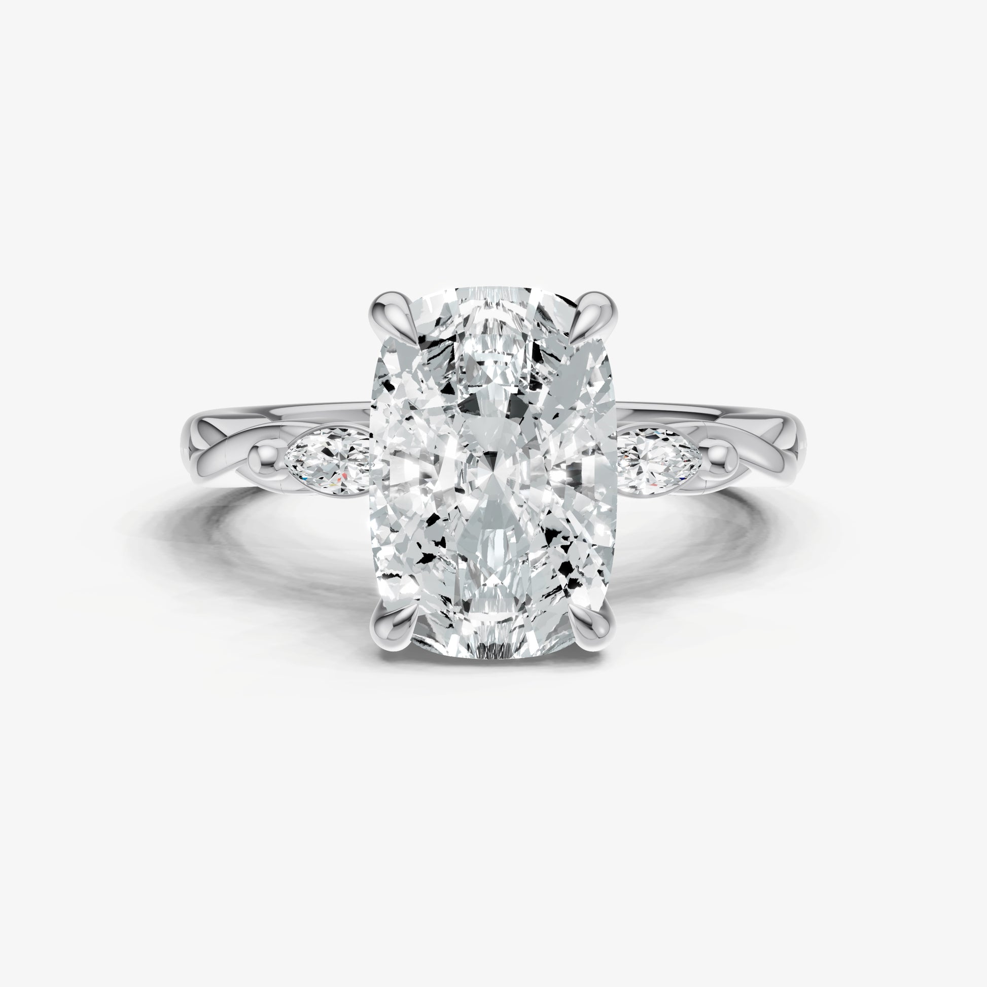 Elongated Cushion Engagement Ring with Marquise Accent Diamonds