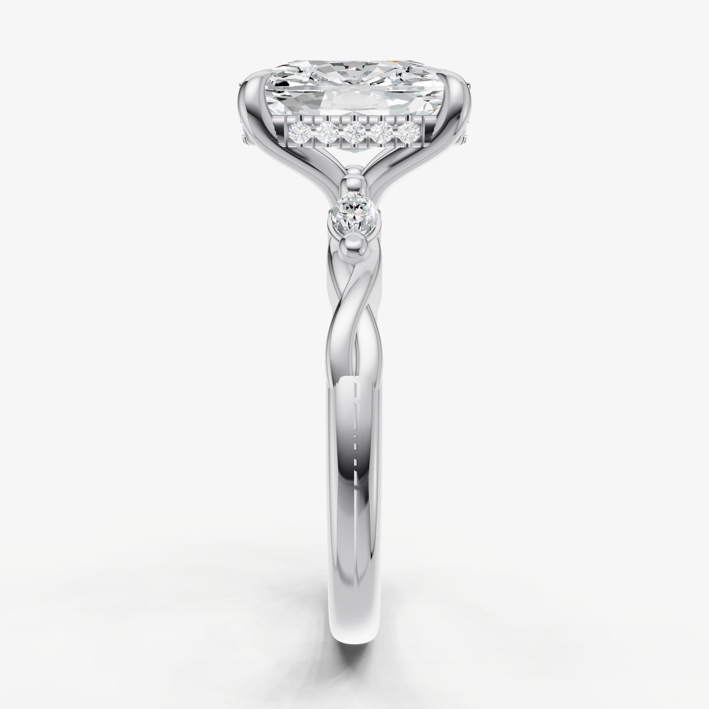 Elongated Cushion Engagement Ring with Marquise Accent Diamonds