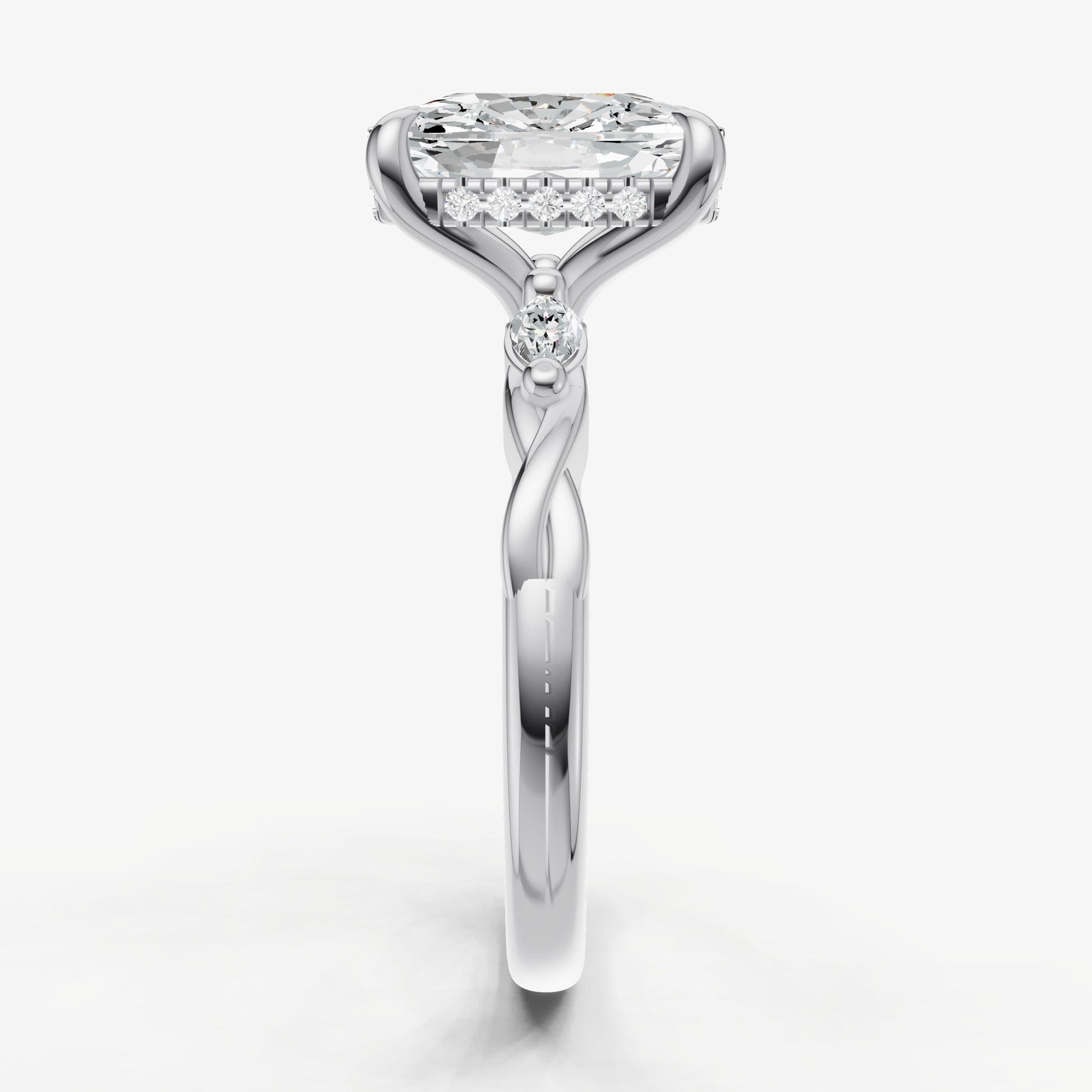 Elongated Cushion Engagement Ring with Marquise Accent Diamonds