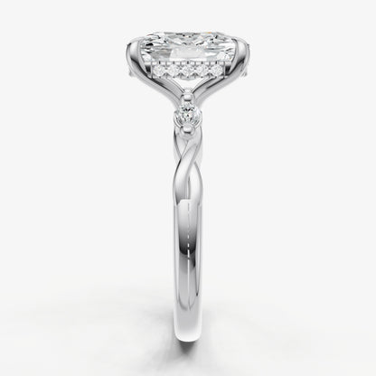 Elongated Cushion Engagement Ring with Marquise Accent Diamonds