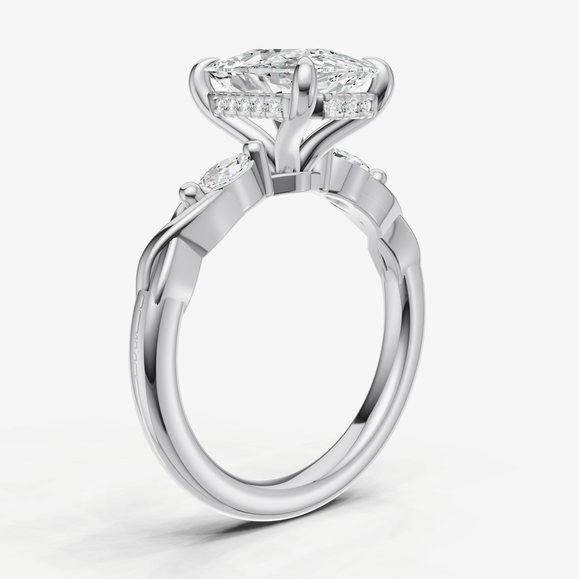 Elongated Cushion Engagement Ring with Marquise Accent Diamonds