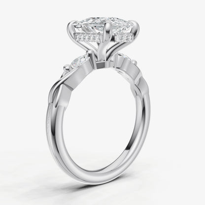 Elongated Cushion Engagement Ring with Marquise Accent Diamonds