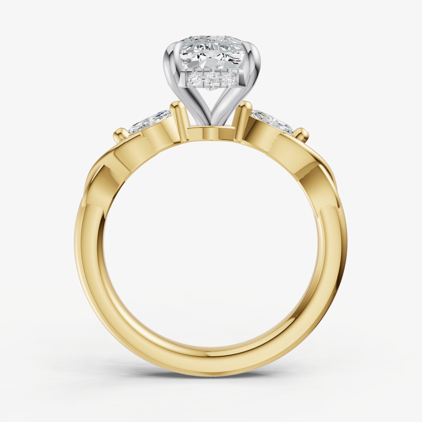 Elongated Cushion Engagement Ring with Marquise Accent Diamonds