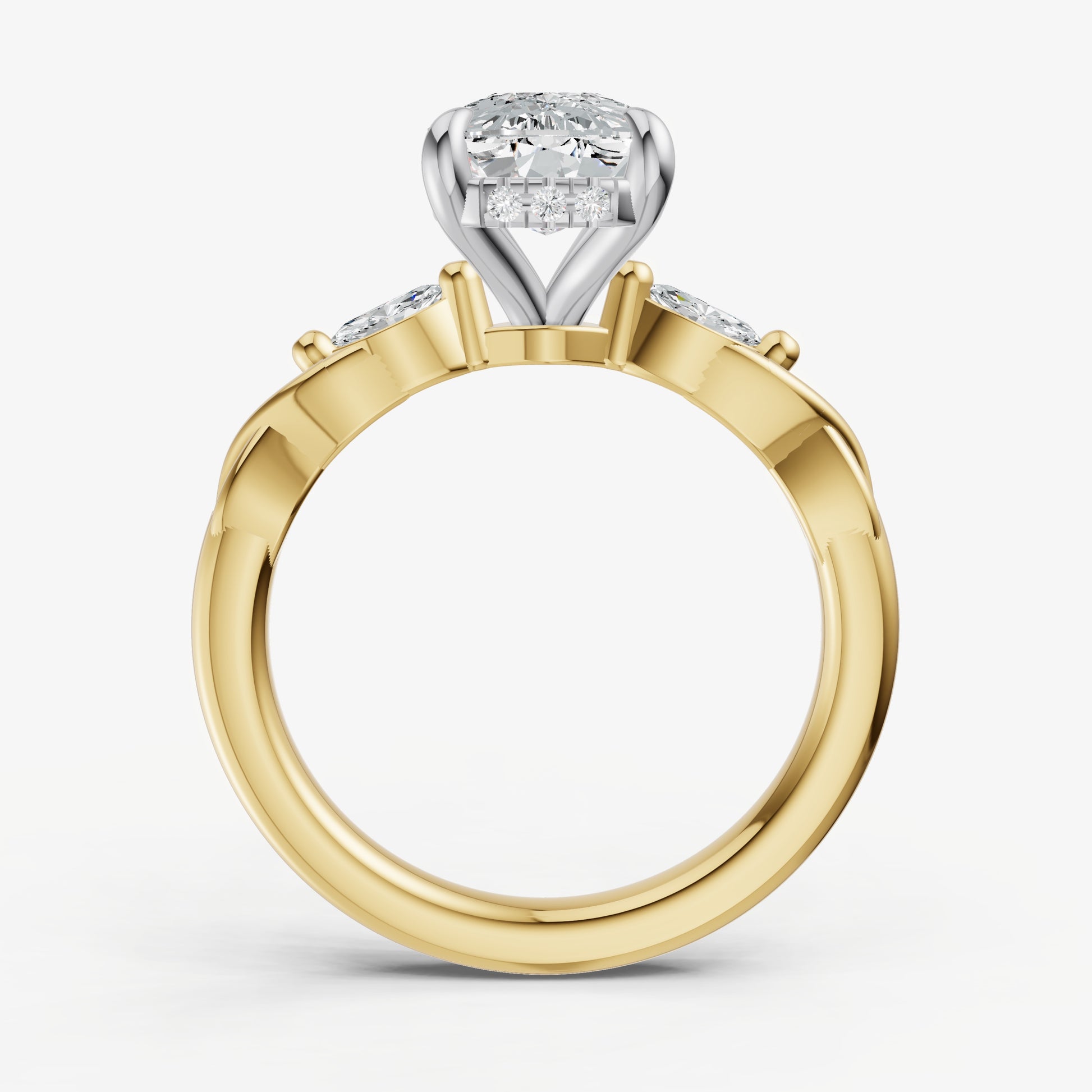 Elongated Cushion Engagement Ring with Marquise Accent Diamonds