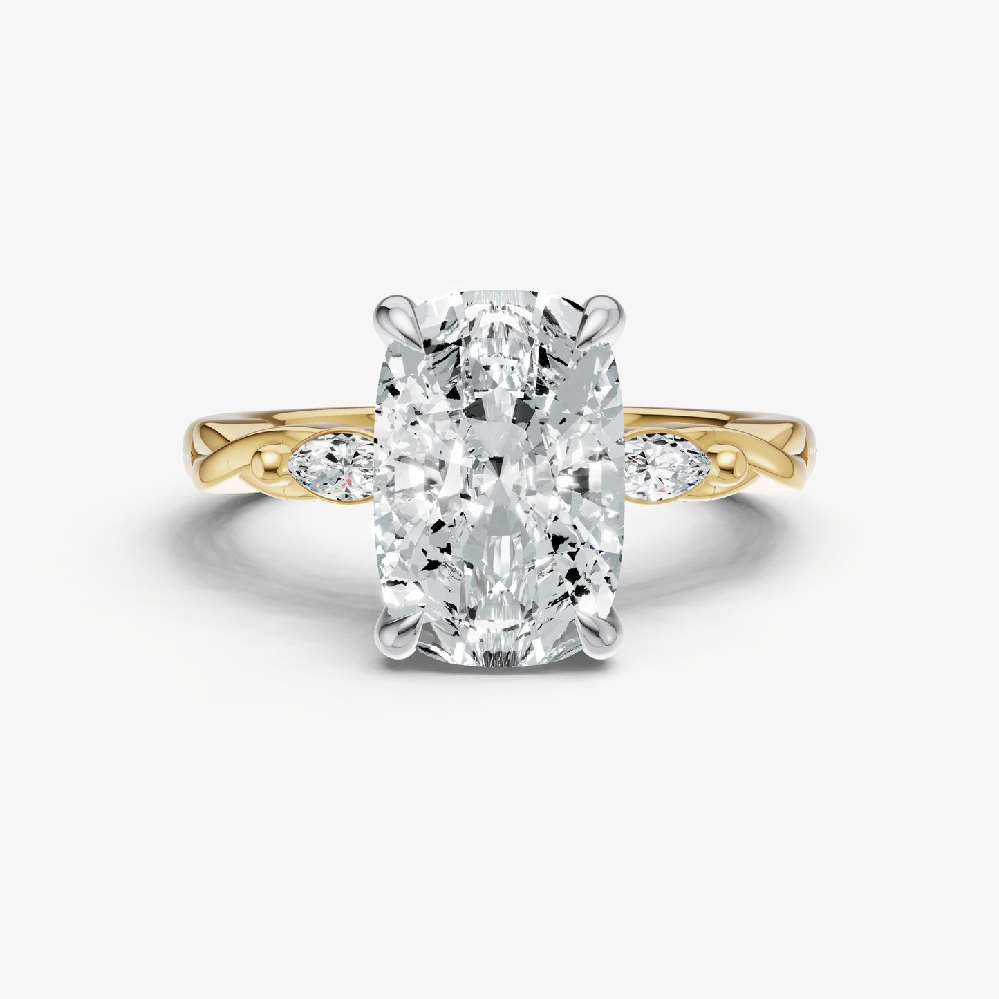 Elongated Cushion Engagement Ring with Marquise Accent Diamonds
