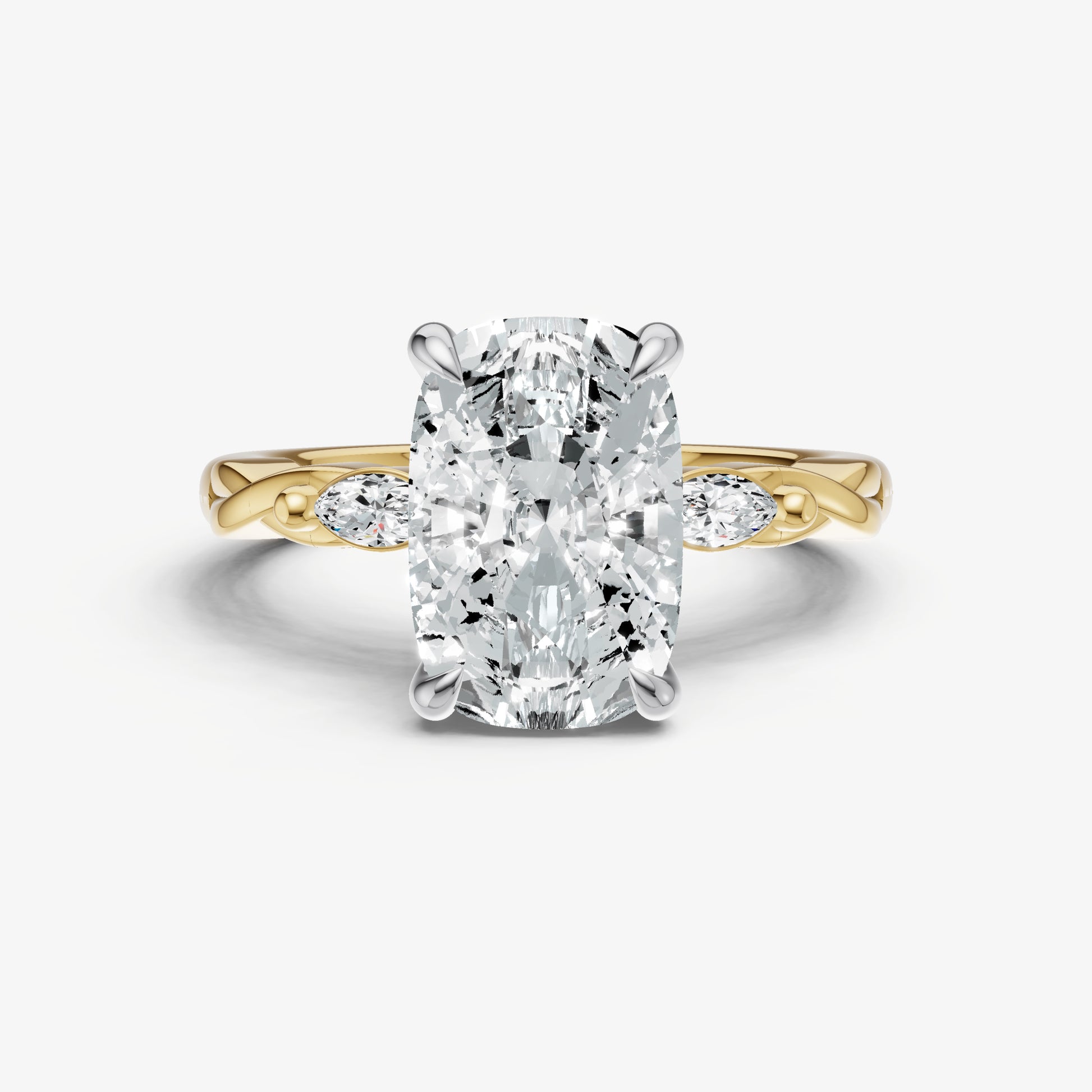 Elongated Cushion Engagement Ring with Marquise Accent Diamonds