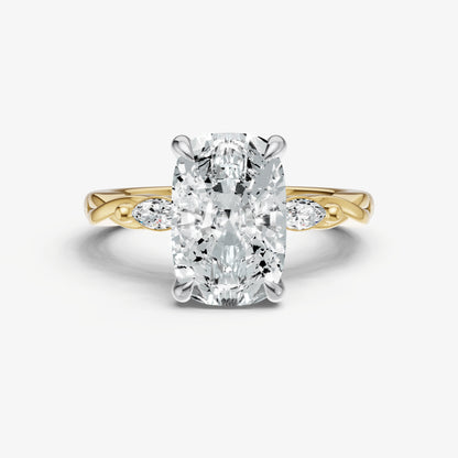 Elongated Cushion Engagement Ring with Marquise Accent Diamonds