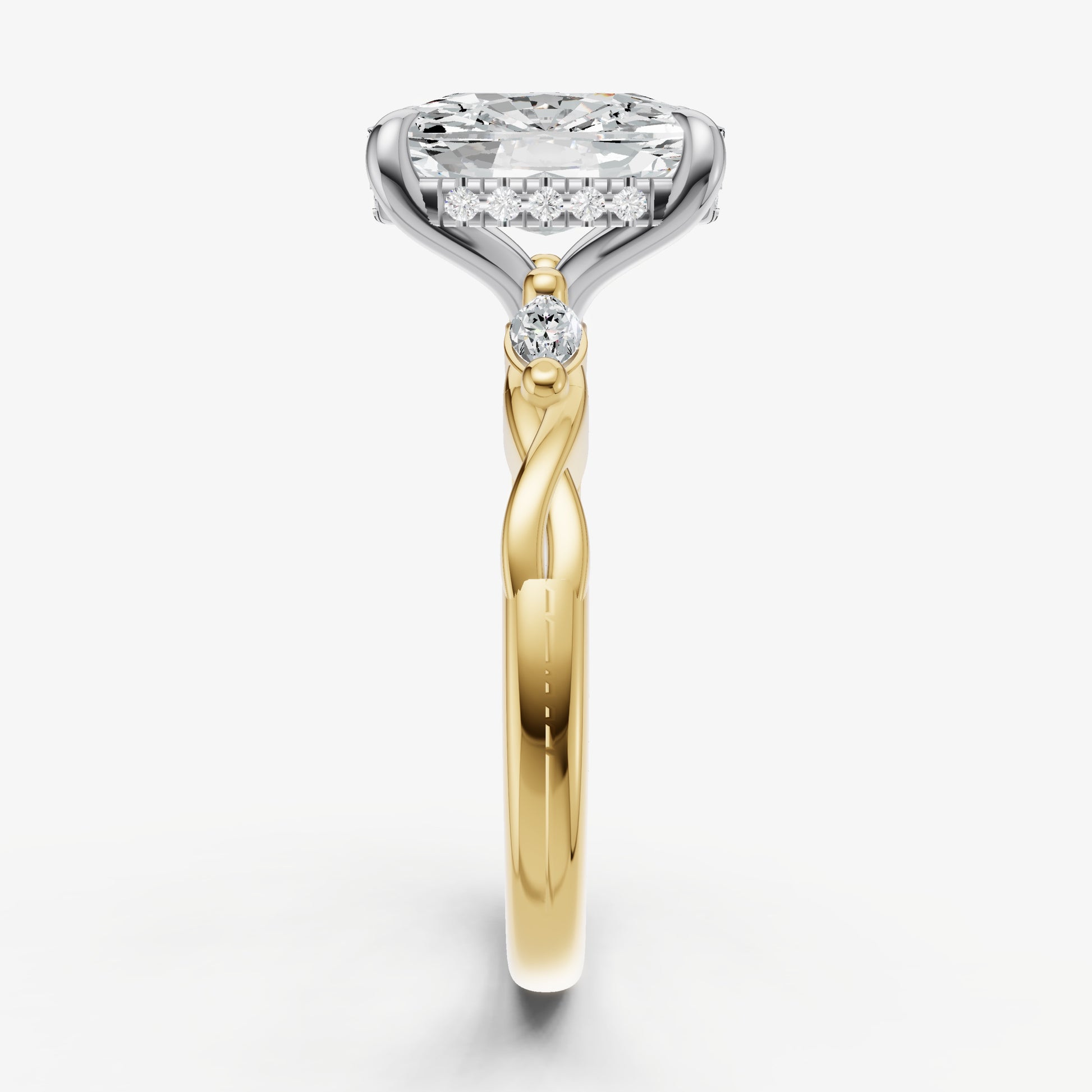 Elongated Cushion Engagement Ring with Marquise Accent Diamonds