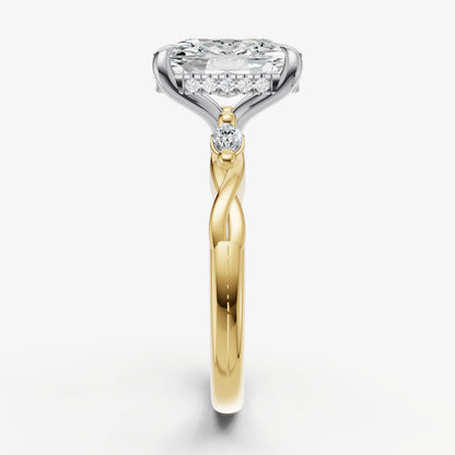 Elongated Cushion Engagement Ring with Marquise Accent Diamonds