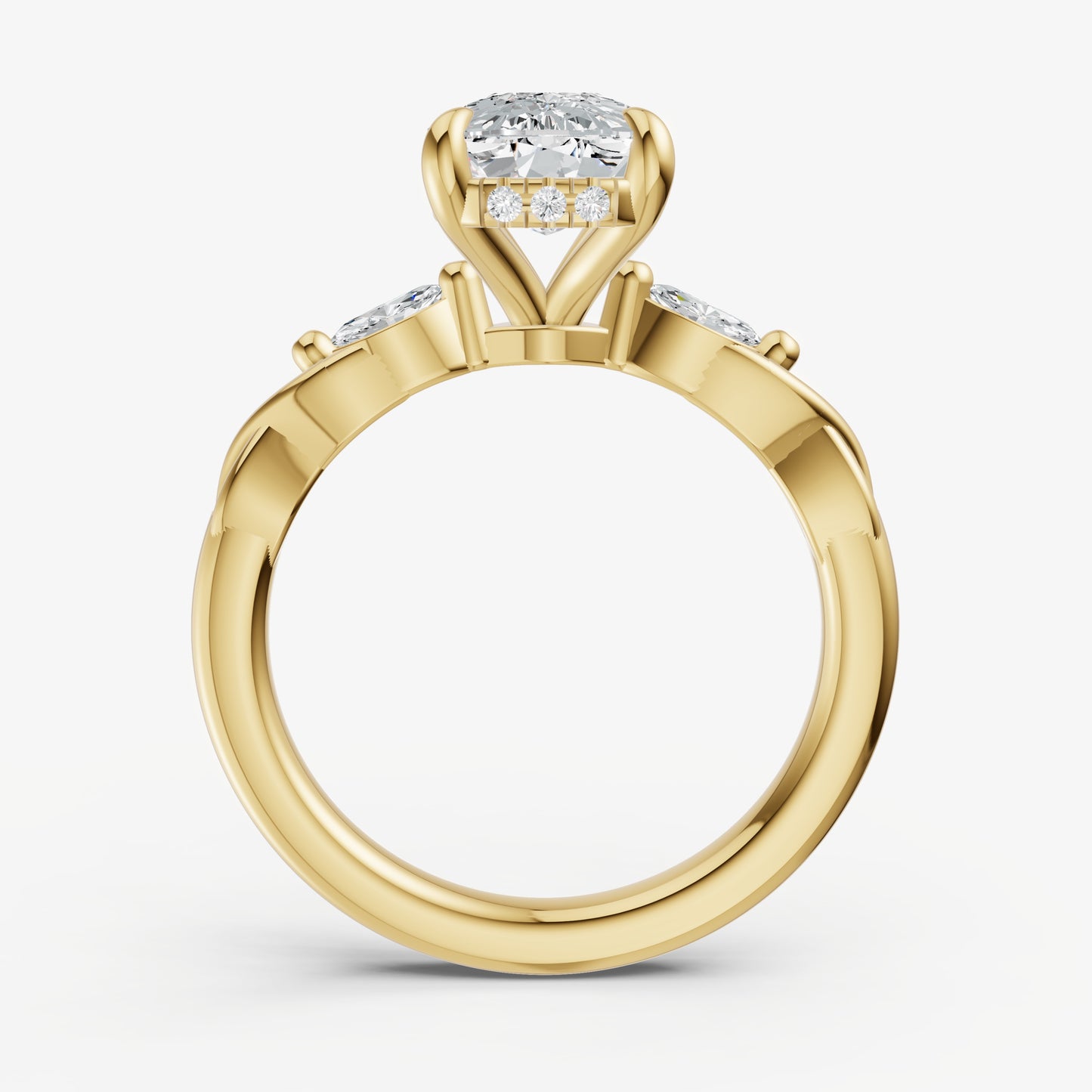 Elongated Cushion Engagement Ring with Marquise Accent Diamonds