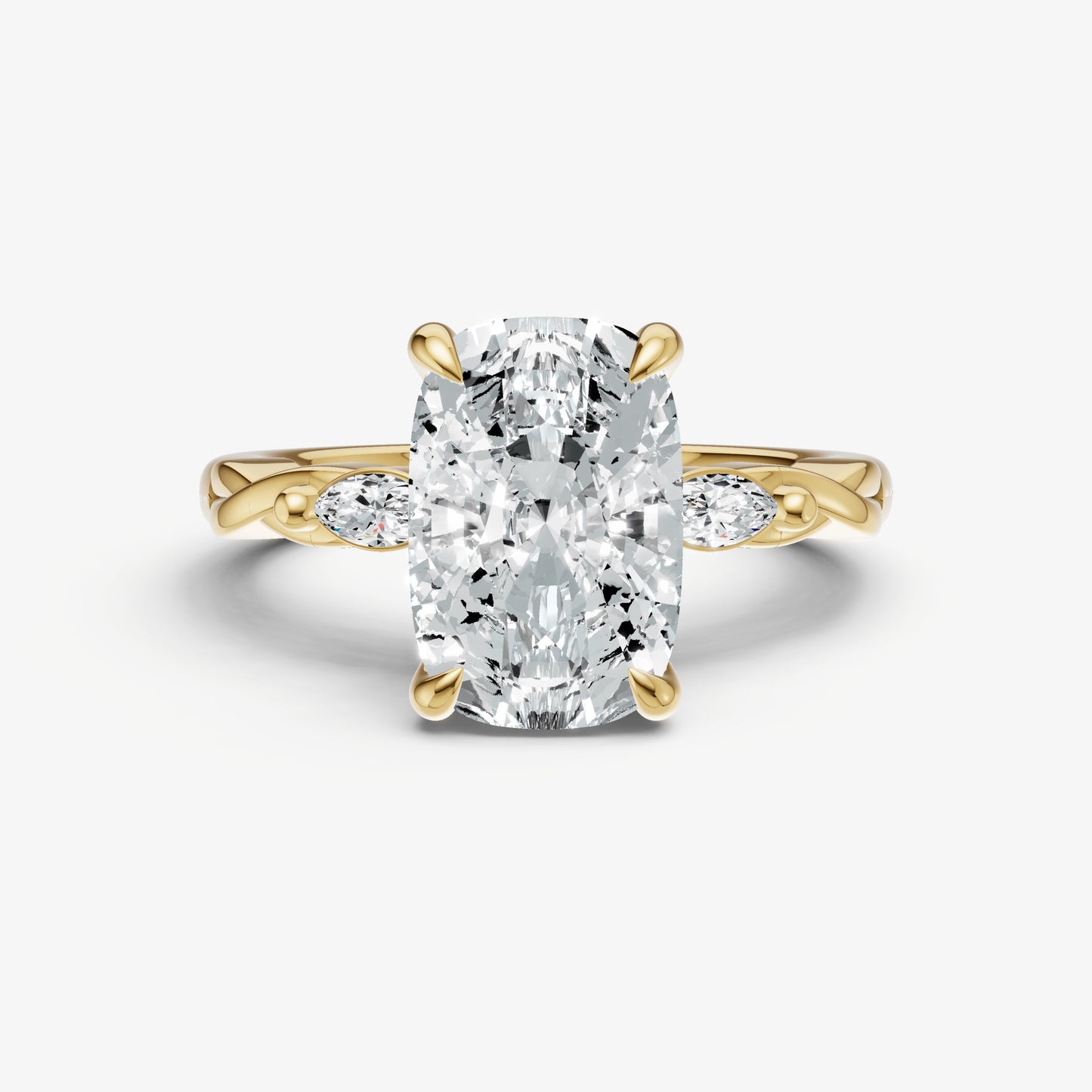 Elongated Cushion Engagement Ring with Marquise Accent Diamonds