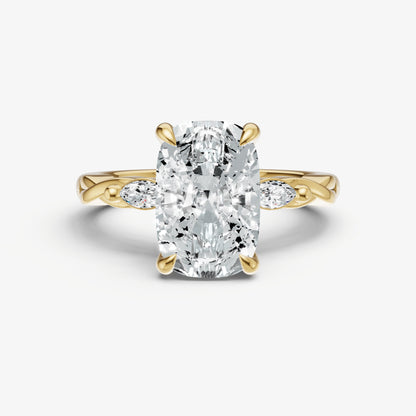 Elongated Cushion Engagement Ring with Marquise Accent Diamonds