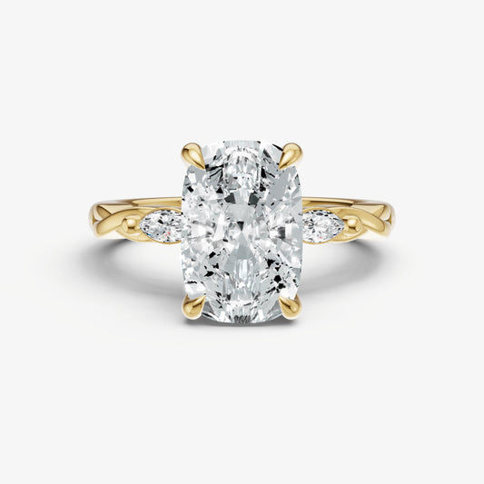 Elongated Cushion Engagement Ring with Marquise Accent Diamonds