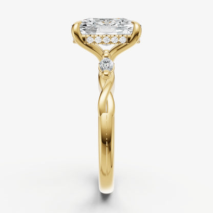 Elongated Cushion Engagement Ring with Marquise Accent Diamonds