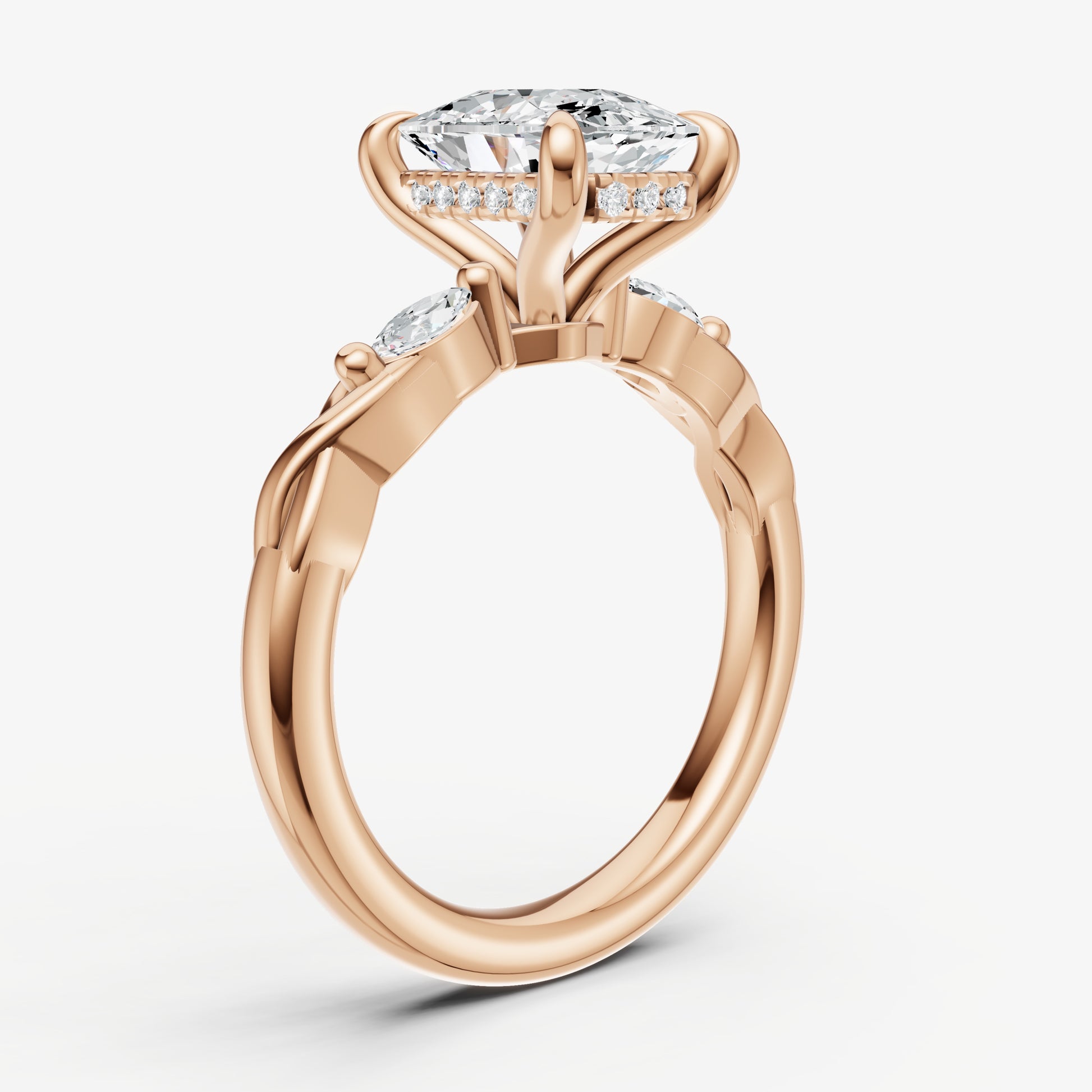 Old Miner Engagement Ring with Marquise Accent Diamonds