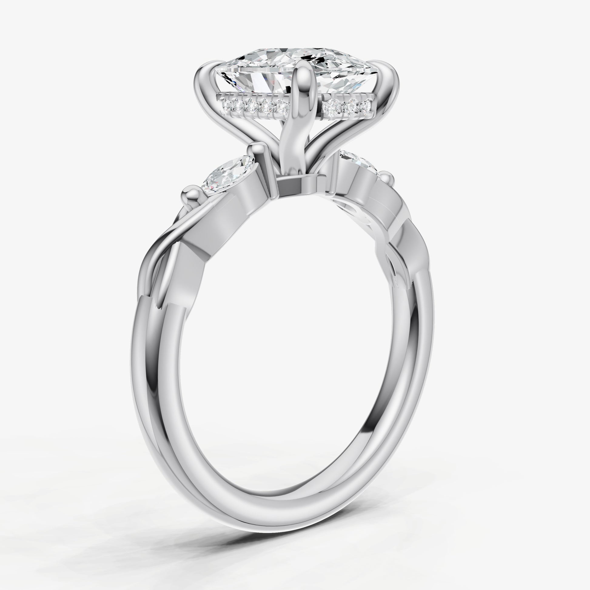 Old Miner Engagement Ring with Marquise Accent Diamonds