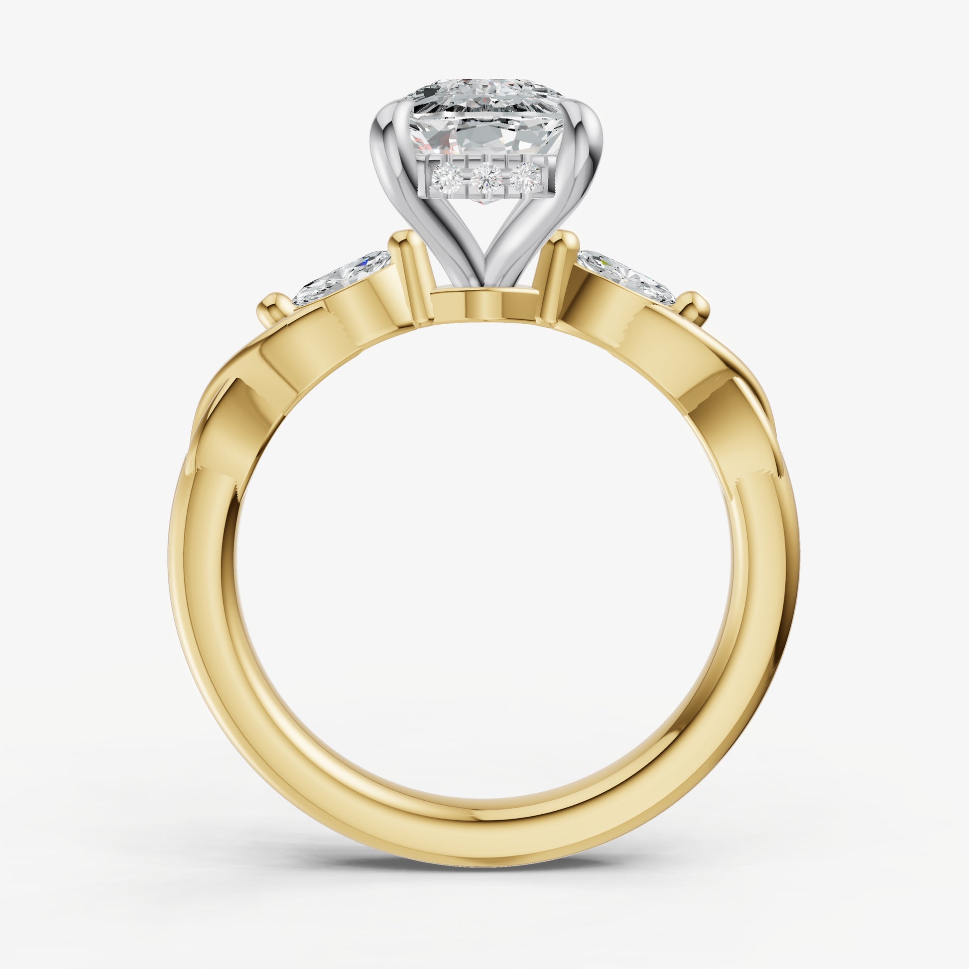 Old Miner Engagement Ring with Marquise Accent Diamonds