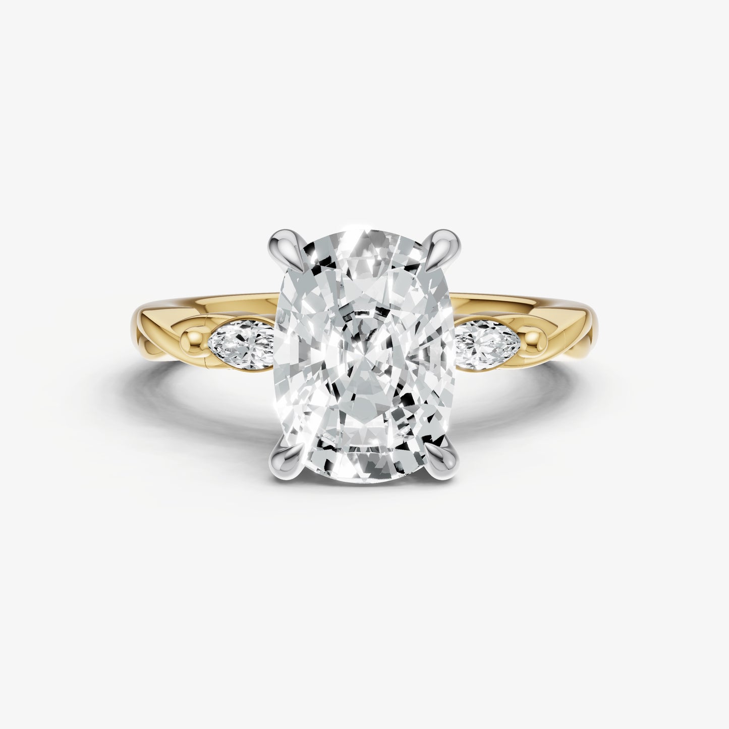 Old Miner Engagement Ring with Marquise Accent Diamonds