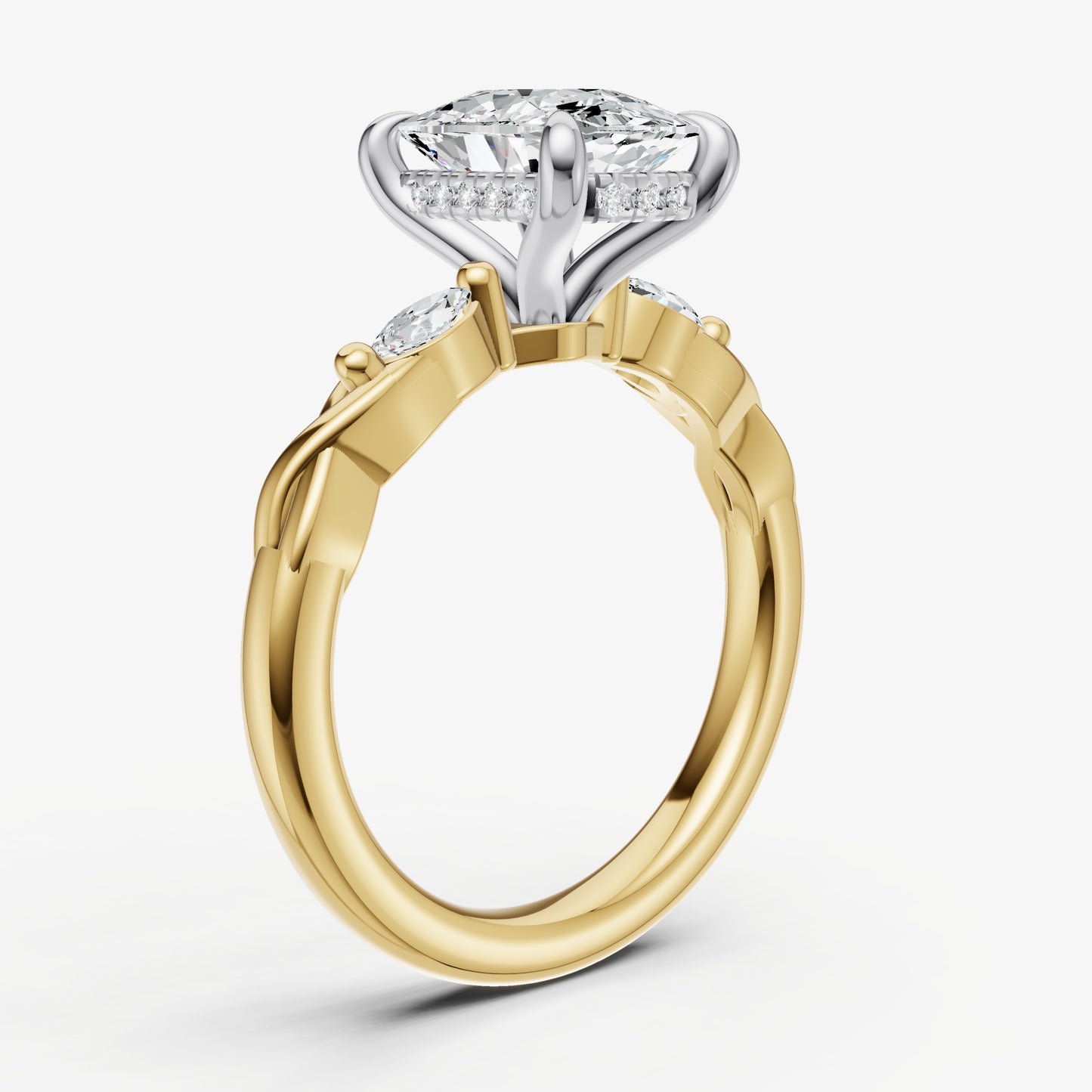 Old Miner Engagement Ring with Marquise Accent Diamonds