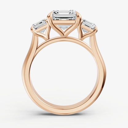 Asscher Trilogy Diamond Engagement Ring with 0.50ct Side Stones