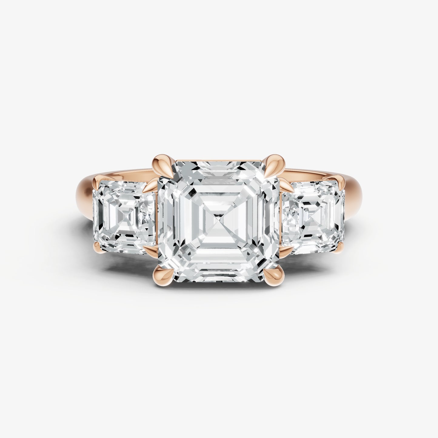 Asscher Trilogy Diamond Engagement Ring with 0.50ct Side Stones