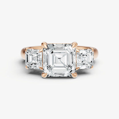 Asscher Trilogy Diamond Engagement Ring with 0.50ct Side Stones