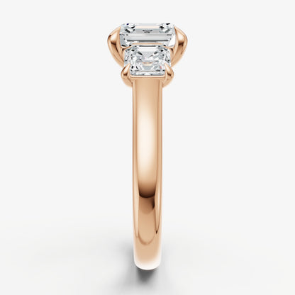 Asscher Trilogy Diamond Engagement Ring with 0.50ct Side Stones