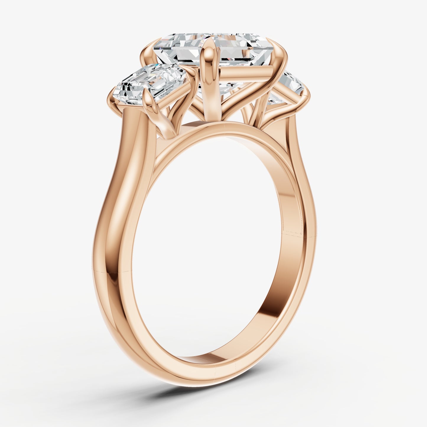 Asscher Trilogy Diamond Engagement Ring with 0.50ct Side Stones