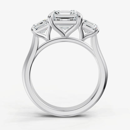Asscher Trilogy Diamond Engagement Ring with 0.50ct Side Stones