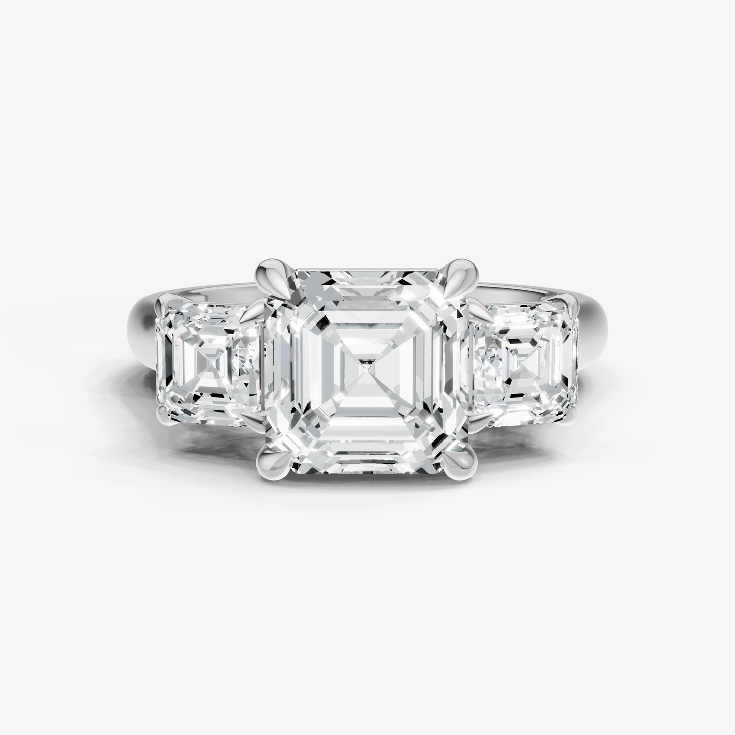 Asscher Trilogy Diamond Engagement Ring with 0.50ct Side Stones