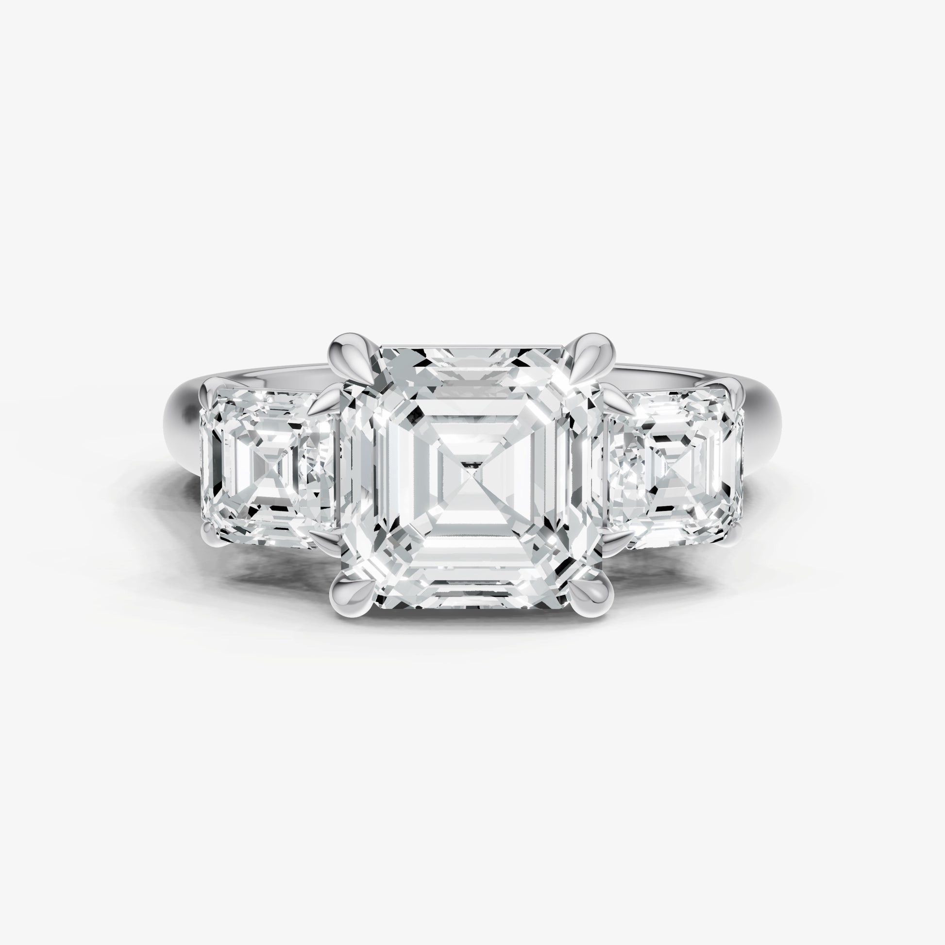 Asscher Trilogy Diamond Engagement Ring with 0.50ct Side Stones