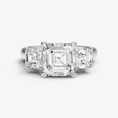 Asscher Trilogy Diamond Engagement Ring with 0.50ct Side Stones