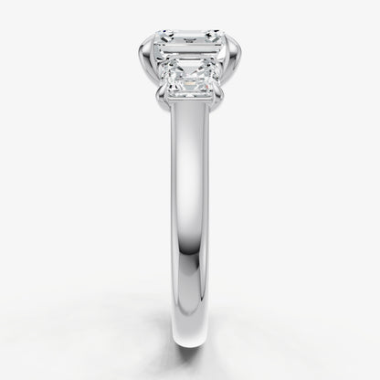 Asscher Trilogy Diamond Engagement Ring with 0.50ct Side Stones