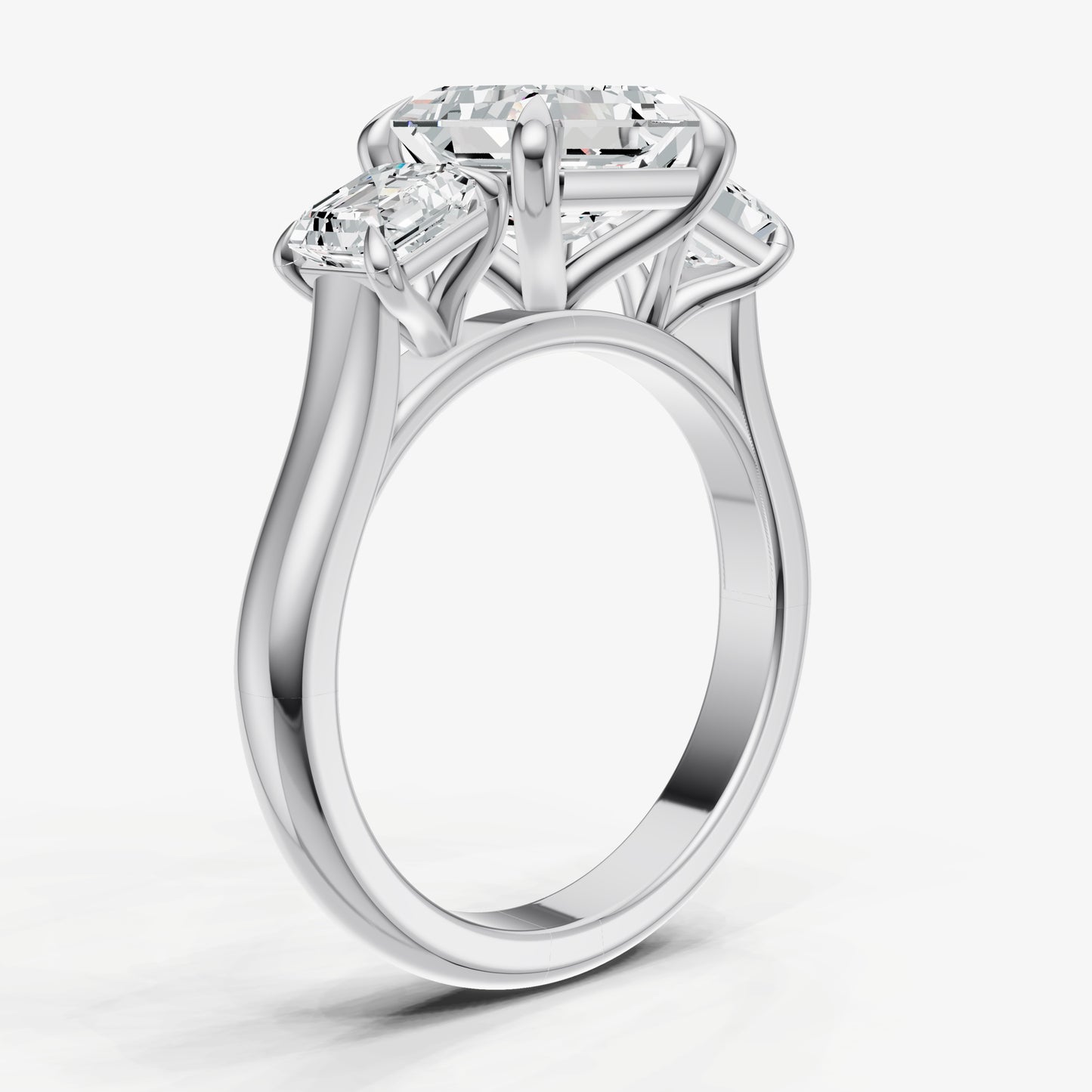 Asscher Trilogy Diamond Engagement Ring with 0.50ct Side Stones