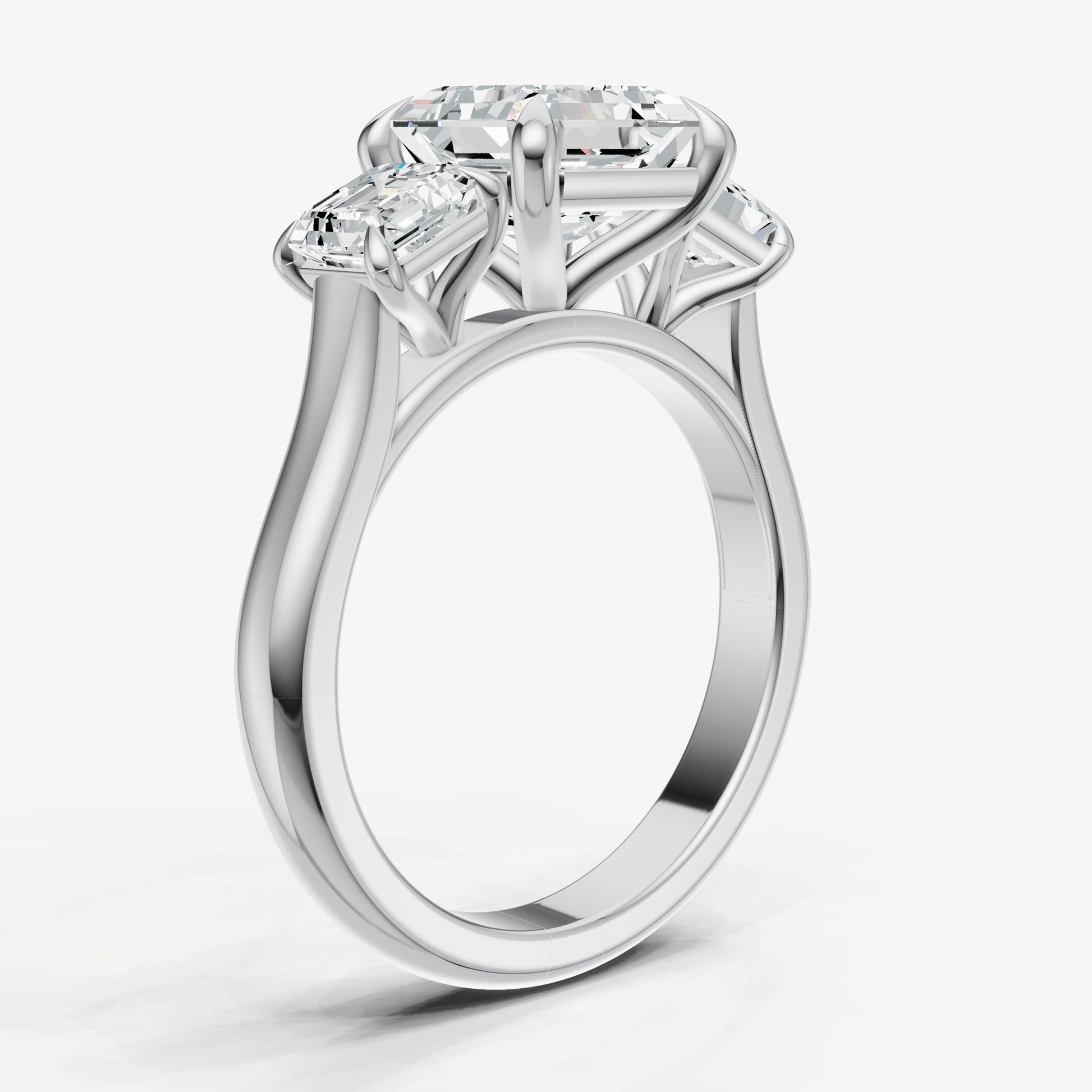 Asscher Trilogy Diamond Engagement Ring with 0.50ct Side Stones