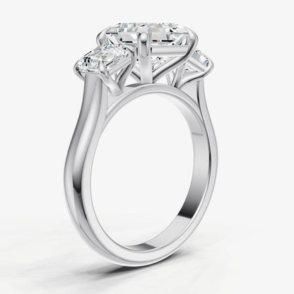 Asscher Trilogy Diamond Engagement Ring with 0.50ct Side Stones