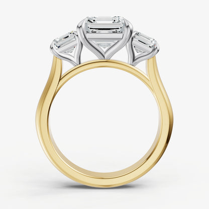 Asscher Trilogy Diamond Engagement Ring with 0.50ct Side Stones