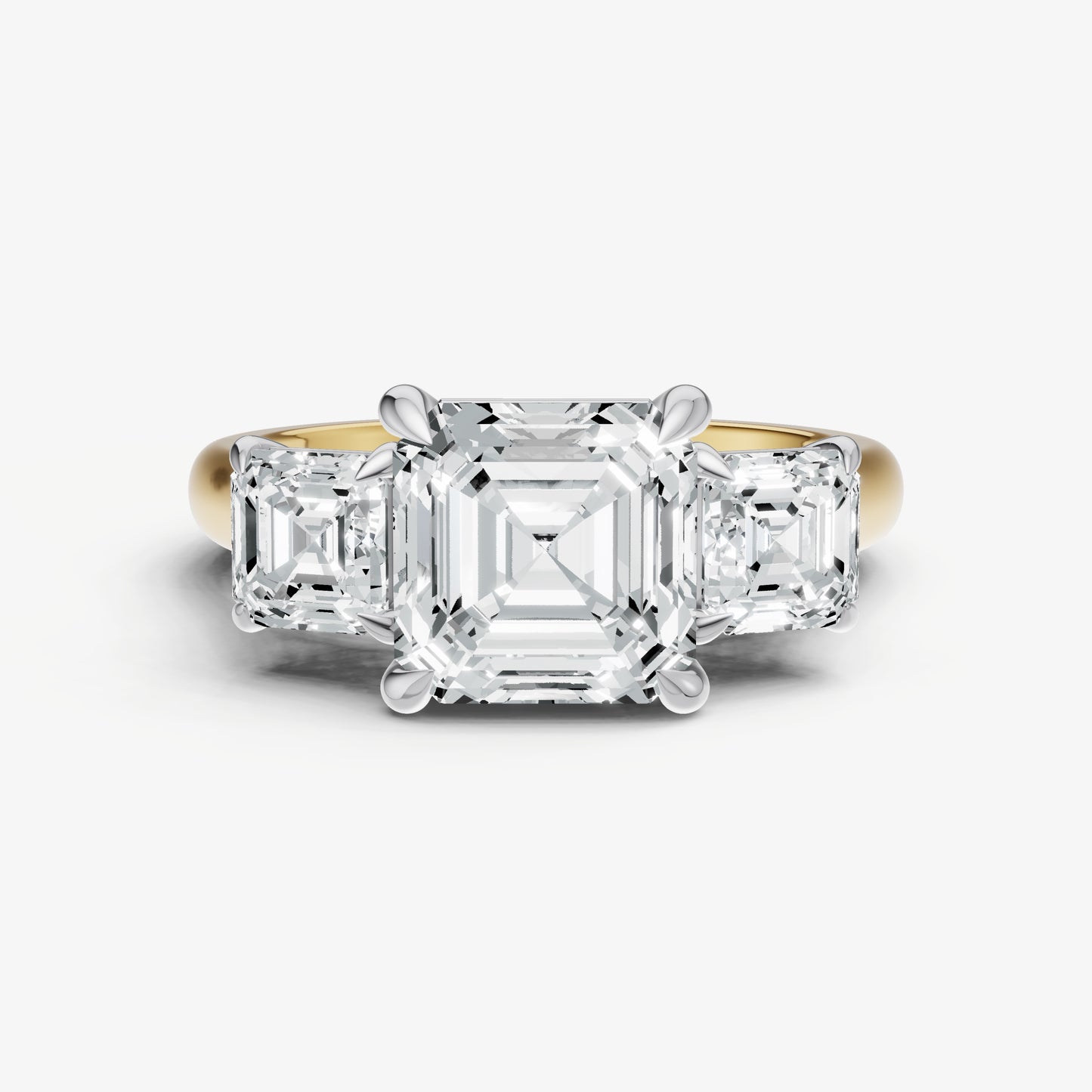 Asscher Trilogy Diamond Engagement Ring with 0.50ct Side Stones