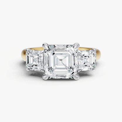 Asscher Trilogy Diamond Engagement Ring with 0.50ct Side Stones