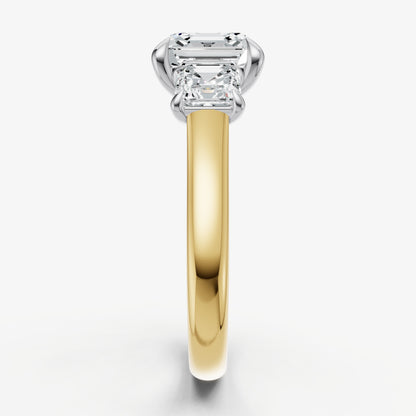 Asscher Trilogy Diamond Engagement Ring with 0.50ct Side Stones
