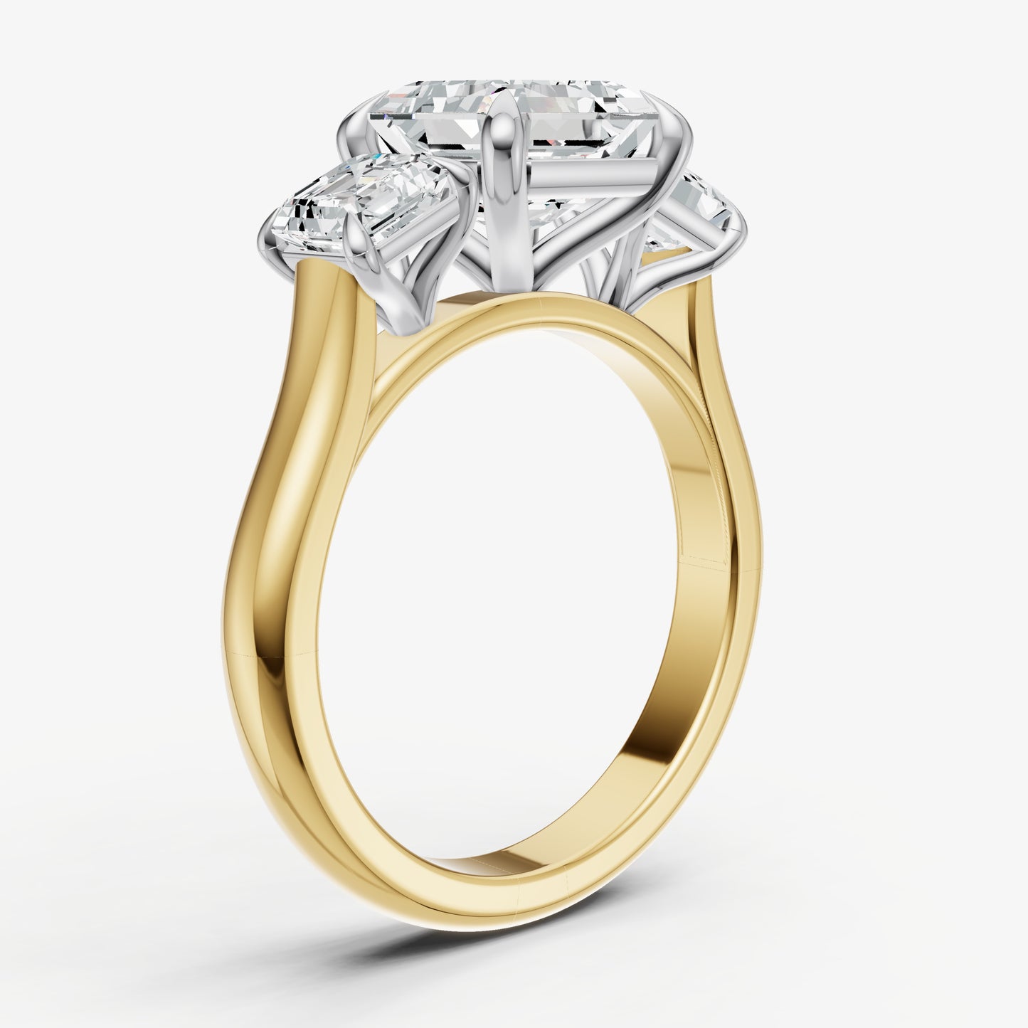 Asscher Trilogy Diamond Engagement Ring with 0.50ct Side Stones