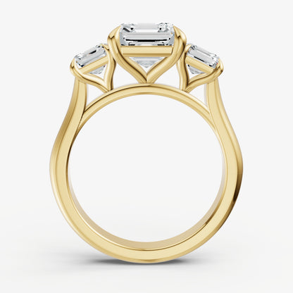 Asscher Trilogy Diamond Engagement Ring with 0.50ct Side Stones