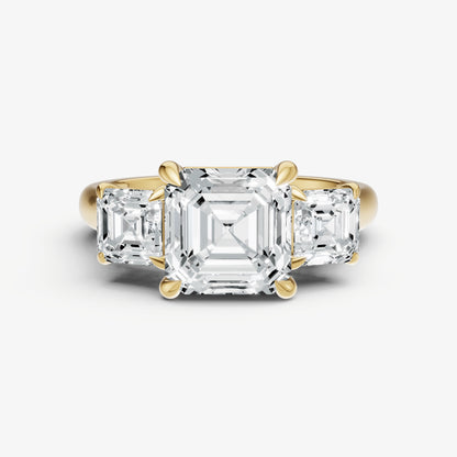 Asscher Trilogy Diamond Engagement Ring with 0.50ct Side Stones