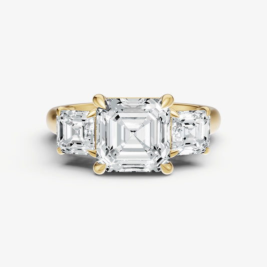 Asscher Trilogy Diamond Engagement Ring with 0.50ct Side Stones